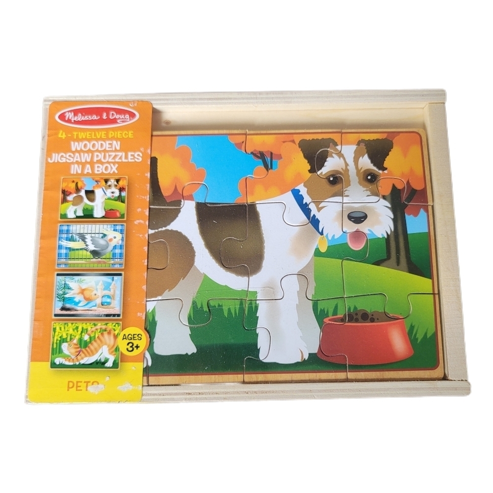 Melissa And Doug 4-Twelve Piece Wooden Jigsaw Puzzles In A Box Pets